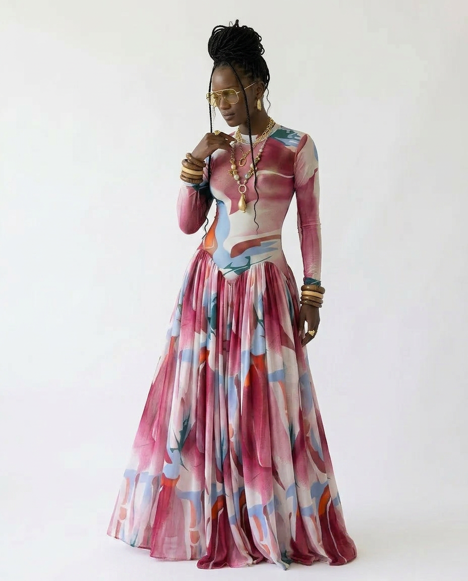 Abundant Printed Pleated Maxi Dress