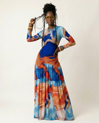 Vibrant Tie-Dye Pleated Maxi Dress