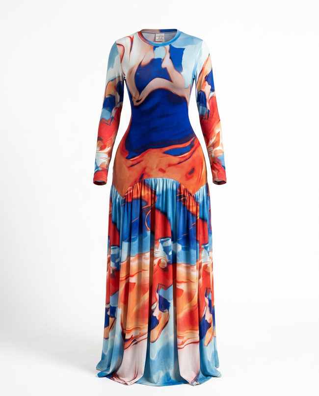 Vibrant Tie-Dye Pleated Maxi Dress Hover Image