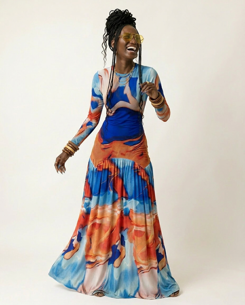 Vibrant Tie-Dye Pleated Maxi Dress