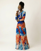 Vibrant Tie-Dye Pleated Maxi Dress