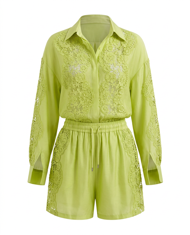 Vibrant Lace Spliced Two-Piece Set Hover Image