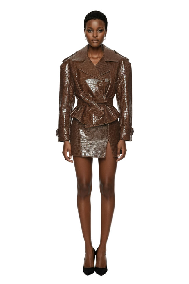 Brooklyn Trench Leather Coat Hover Image