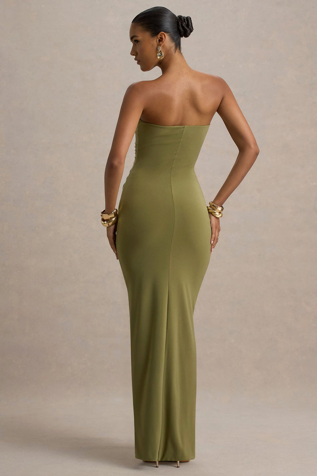 Ali Olive Sweetheart Ruched Wrap Maxi Dress