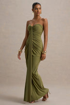 Ali Olive Sweetheart Ruched Wrap Maxi Dress
