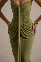 Ali Olive Sweetheart Ruched Wrap Maxi Dress