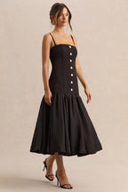 Briella Black Bandeau Midi Dress With Gold-Button Detailing