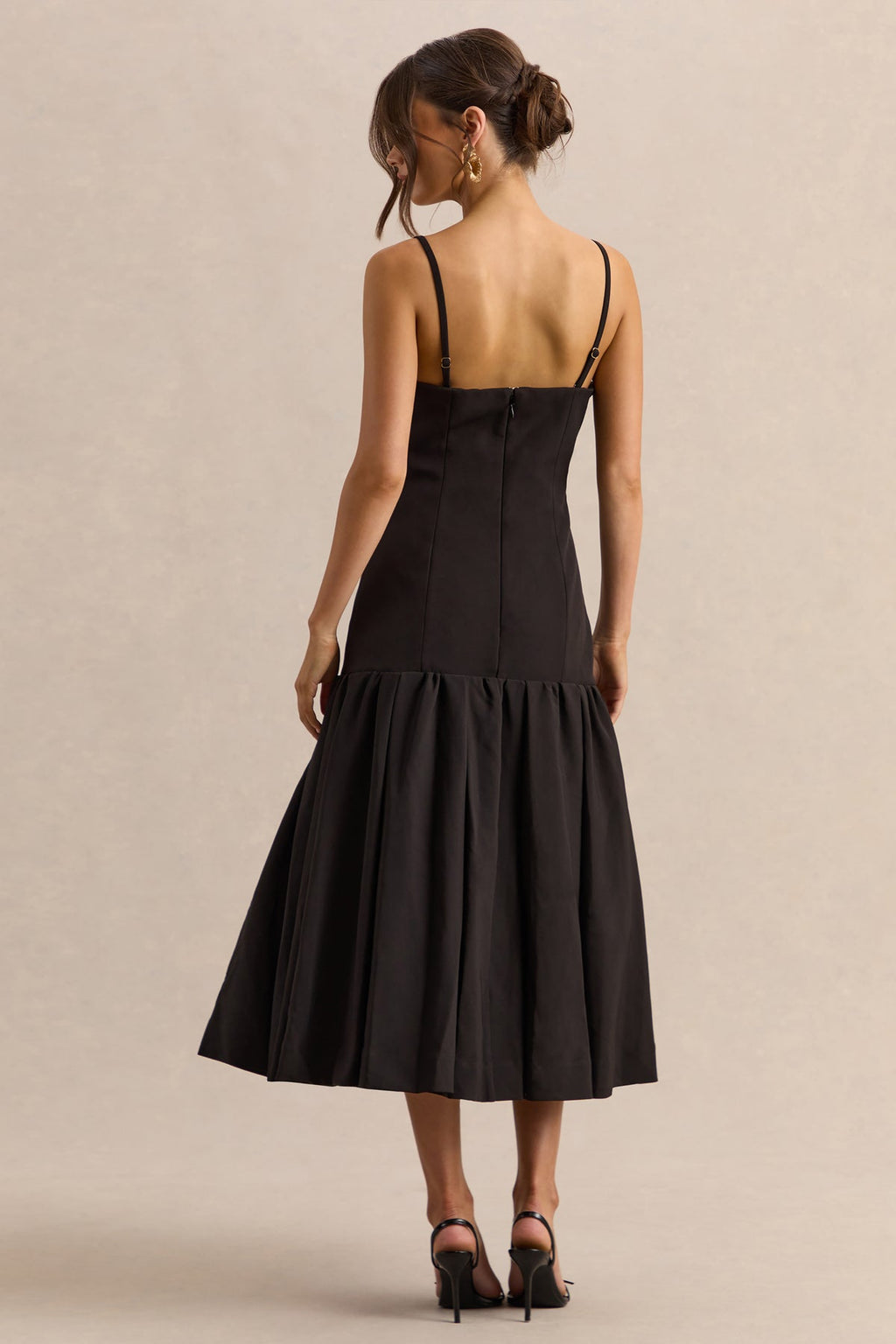 Briella Black Bandeau Midi Dress With Gold-Button Detailing