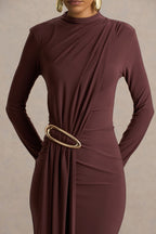 Zadie Brown High-Neck Maxi Dress With Gathered-Detail