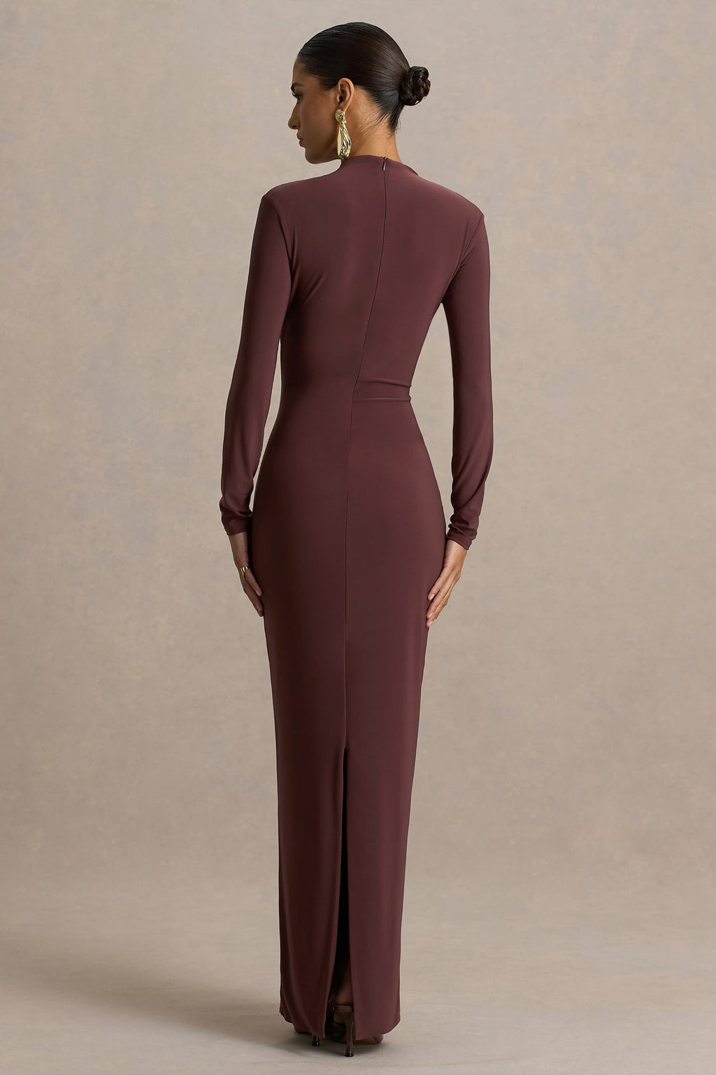 Zadie Brown High-Neck Maxi Dress With Gathered-Detail