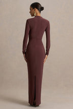 Zadie Brown High-Neck Maxi Dress With Gathered-Detail