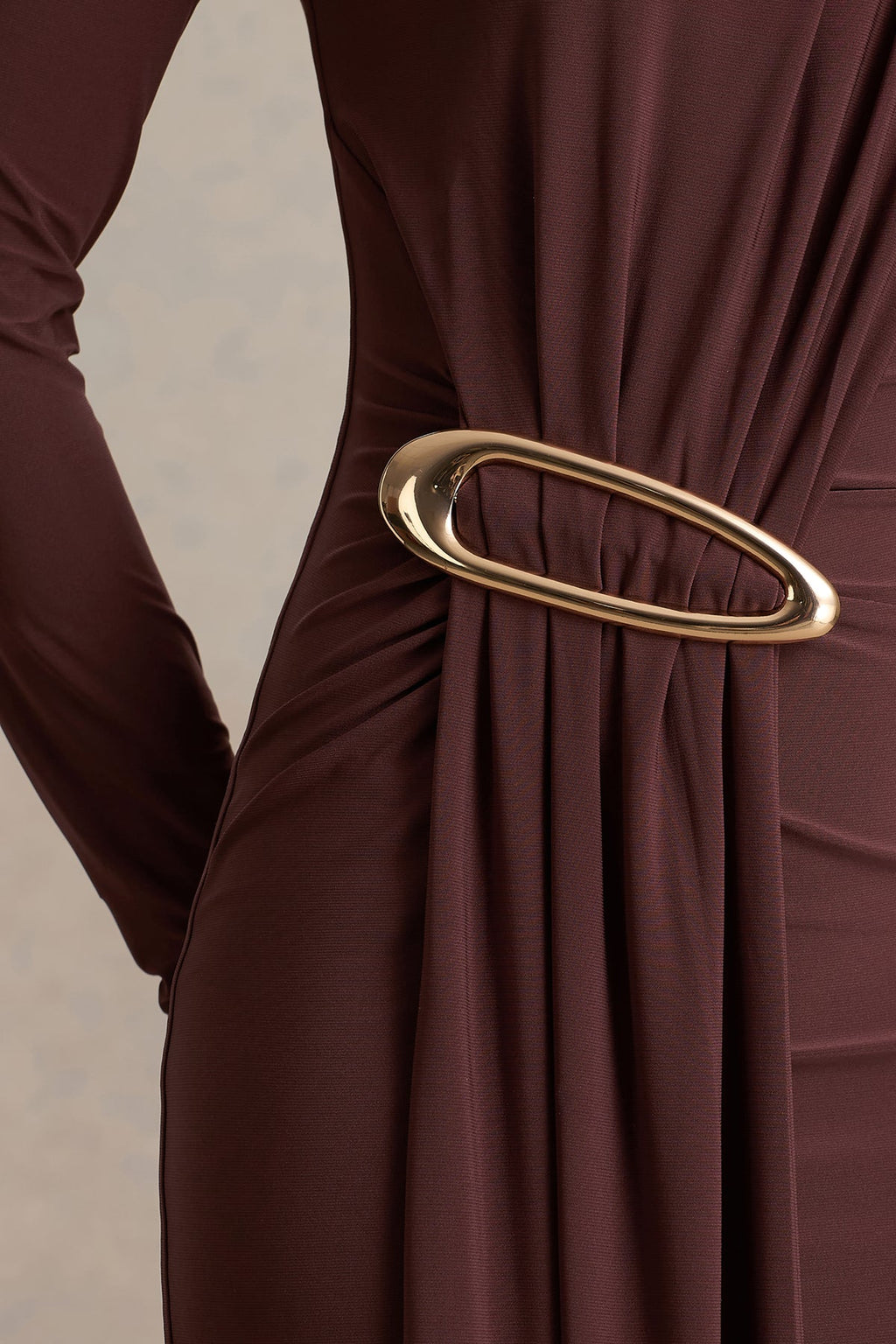 Zadie Brown High-Neck Maxi Dress With Gathered-Detail