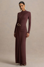 Zadie Brown High-Neck Maxi Dress With Gathered-Detail