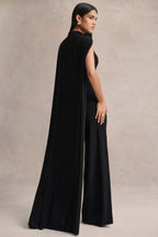 Seema Black High-Neck Jumpsuit With Cape