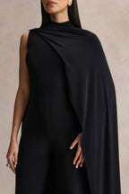 Seema Black High-Neck Jumpsuit With Cape