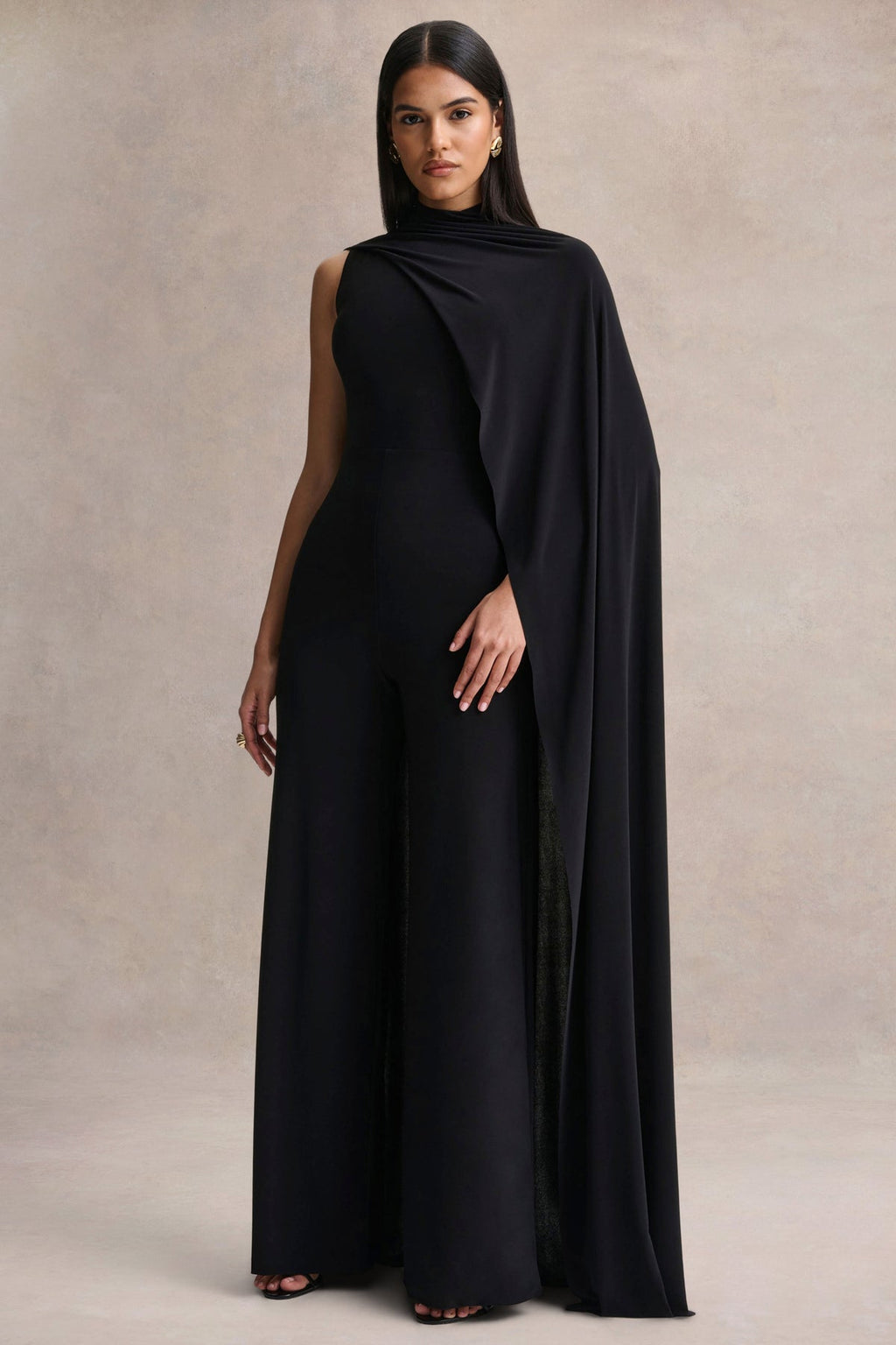 Seema Black High-Neck Jumpsuit With Cape
