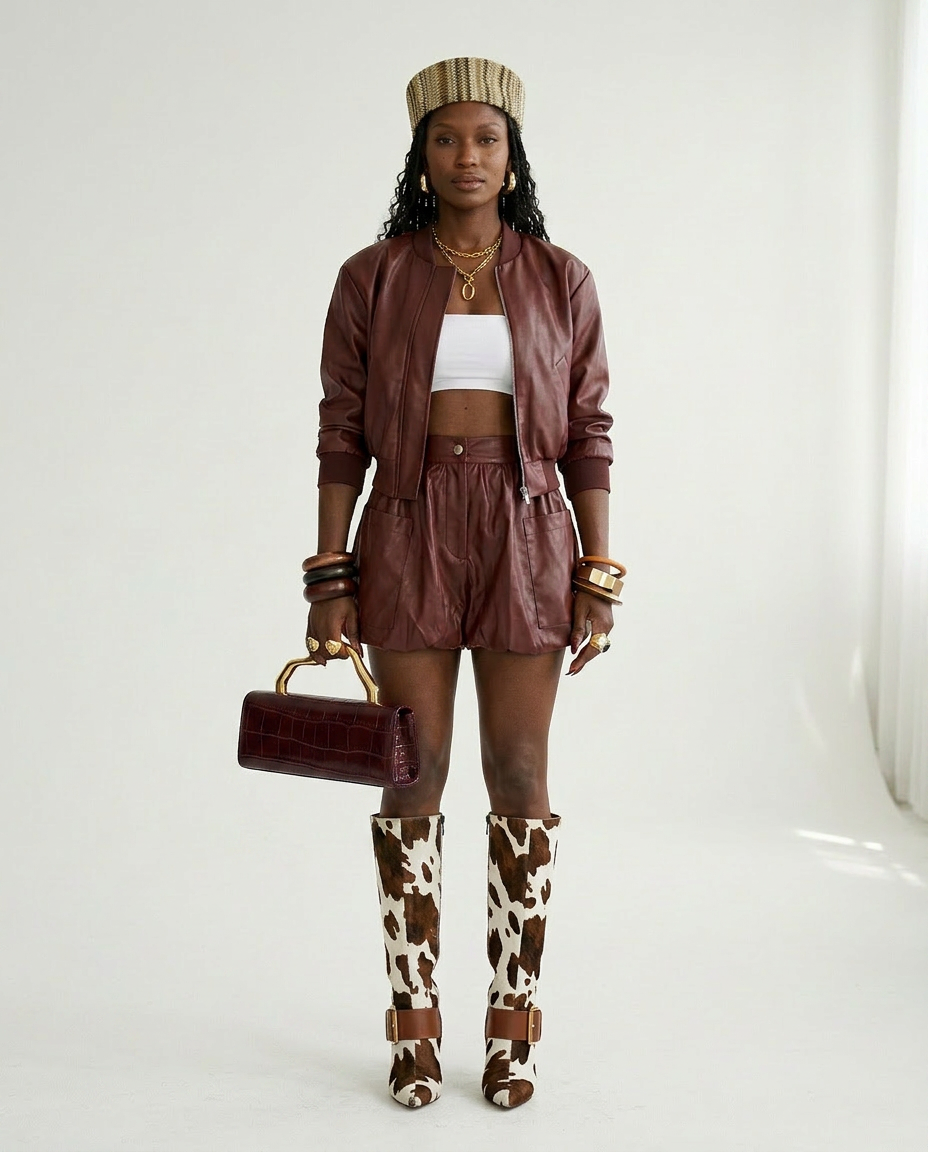 Audacious Faux Leather Two-Piece Set