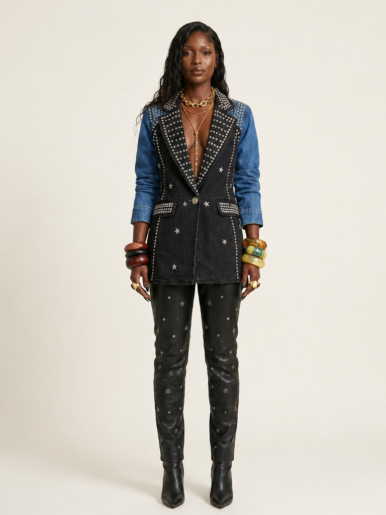 Mighty Studded Denim Blazer