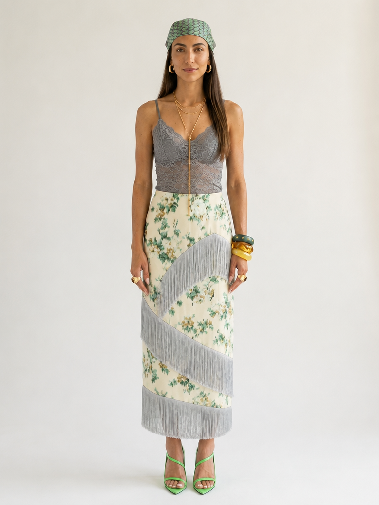 Wanderlust Printed Tassel Midi Skirt