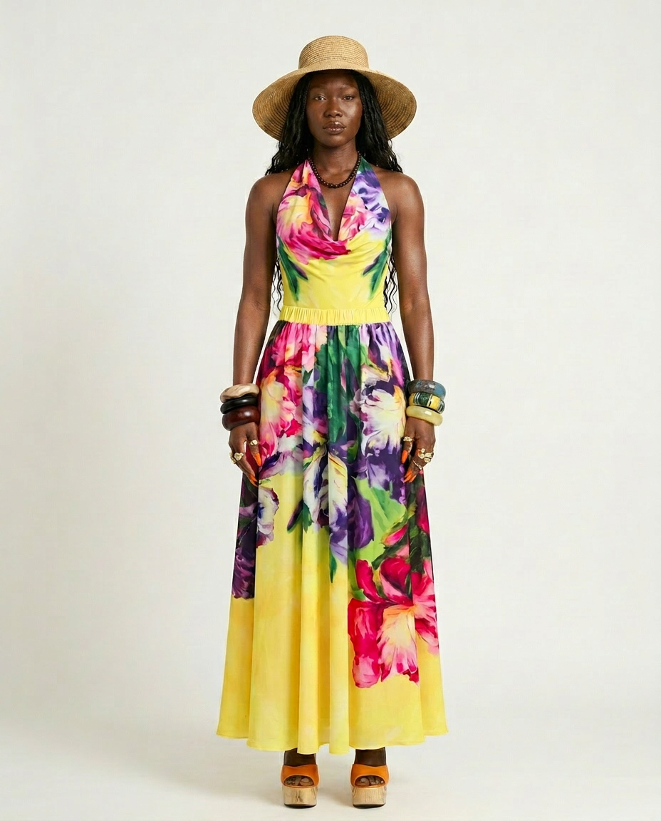 Vivacious Printed Halter One-Piece