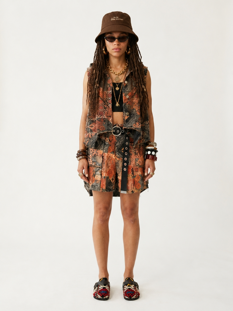 Daring Printed Denim Vest