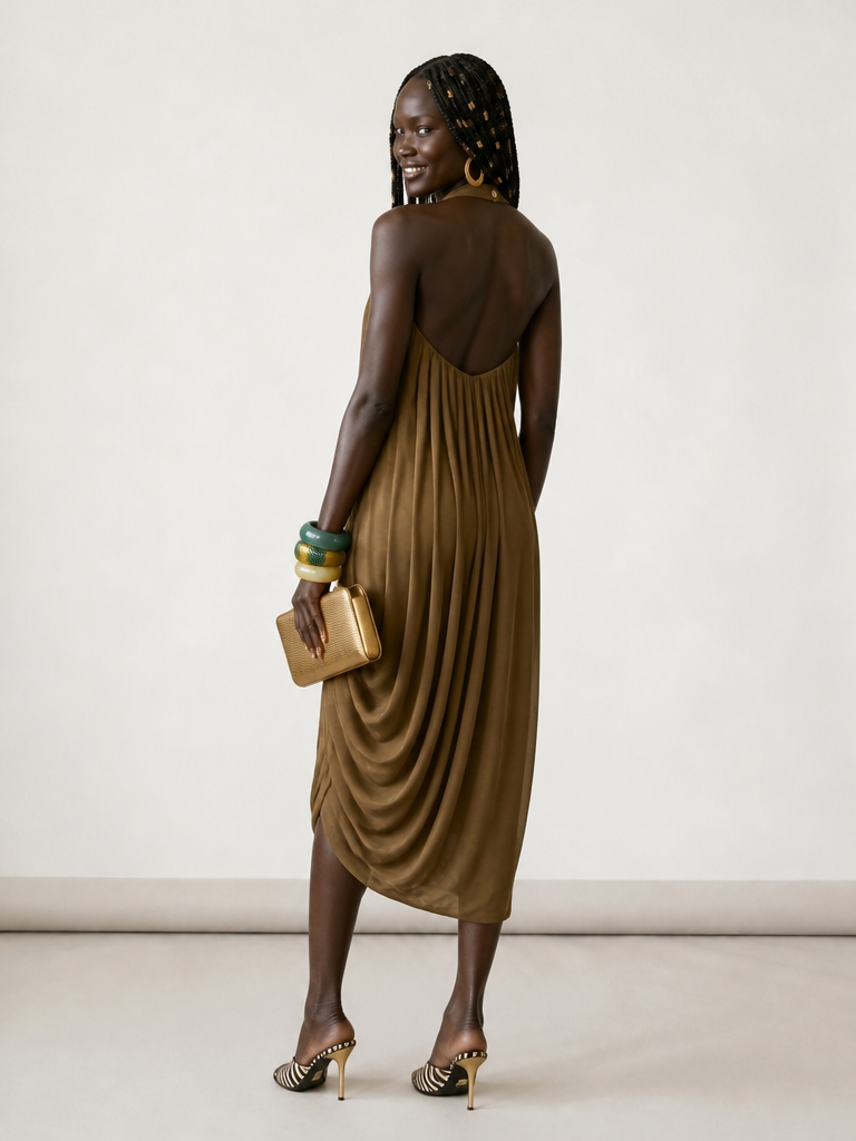 Confident Halter Ruched Maxi Dress