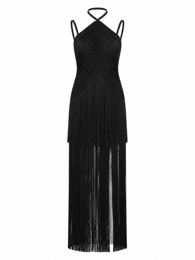 Vibrant Fringe Halter Maxi Dress Main Image