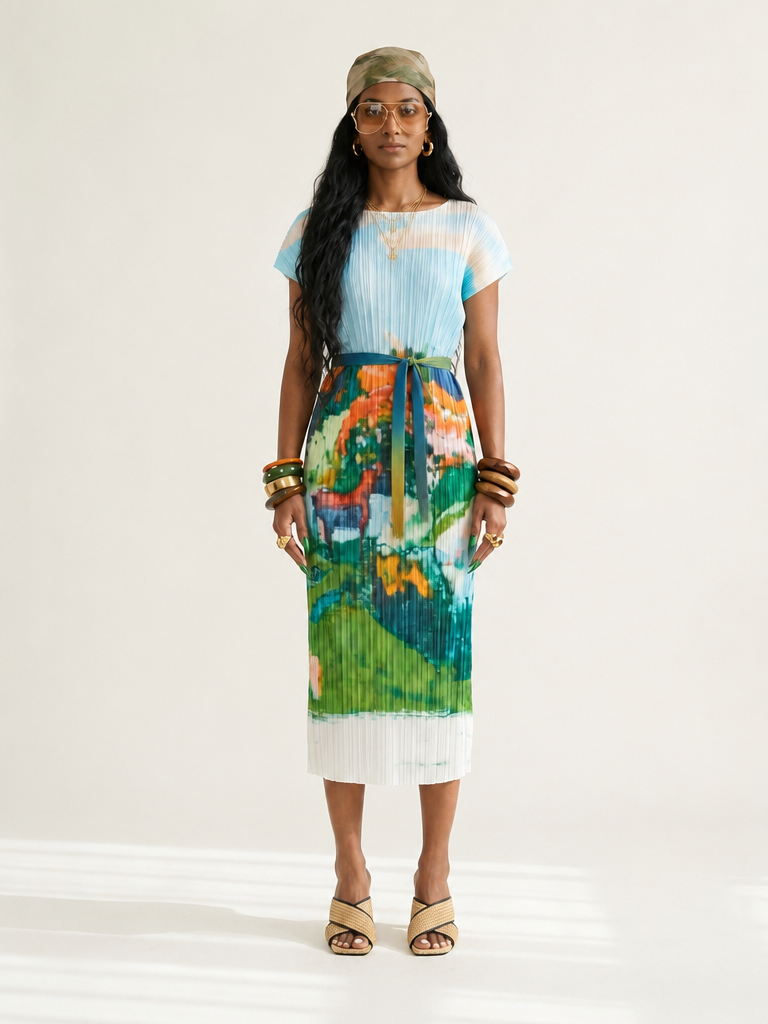 Wild Heart Pleated Print Maxi Dress