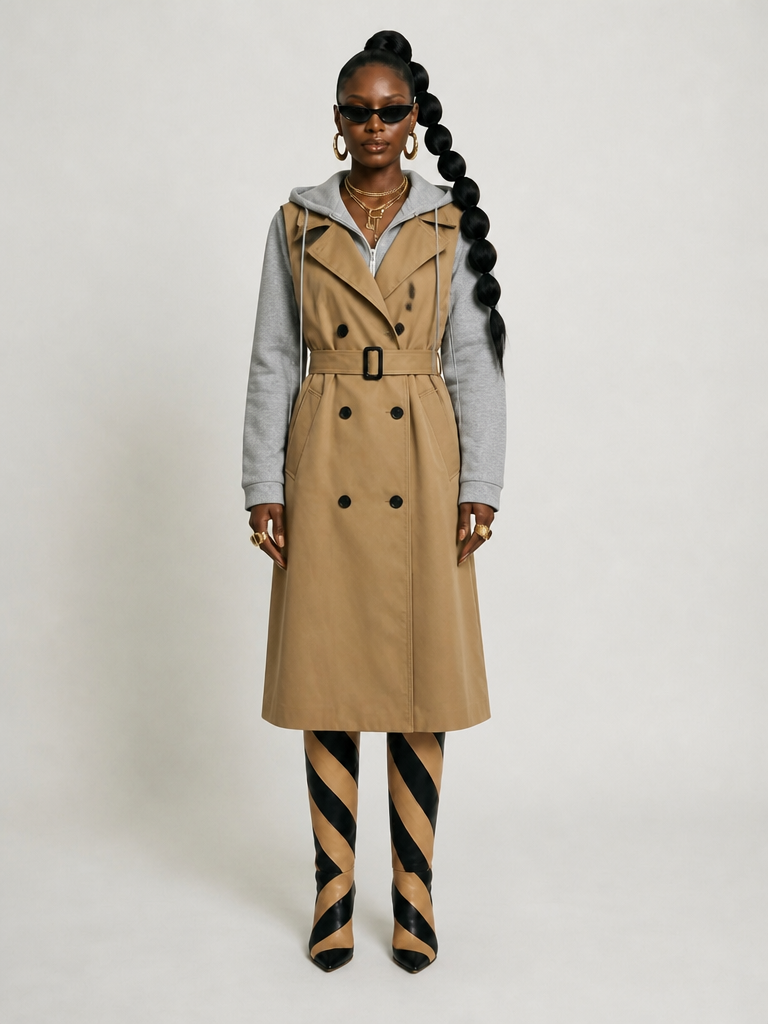 Audacious Hooded Patchwork Trench