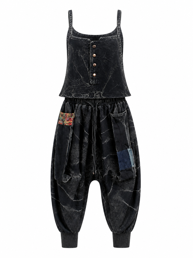 Unstoppable Patchwork Denim Bloomer Set Hover Image