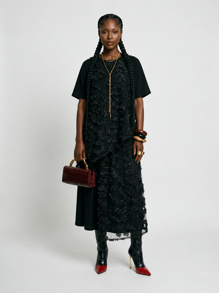 Audacious Black Mesh Skirt Set