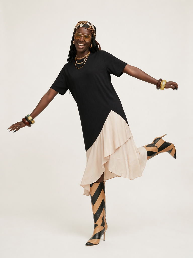 Grounded Cotton Patchwork Maxi Dress