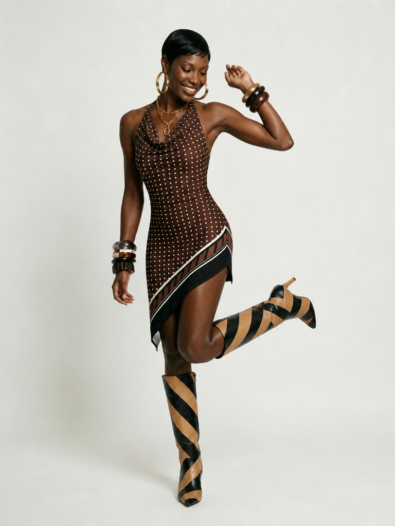 Radiant Polka Dot Halter Mini Dress