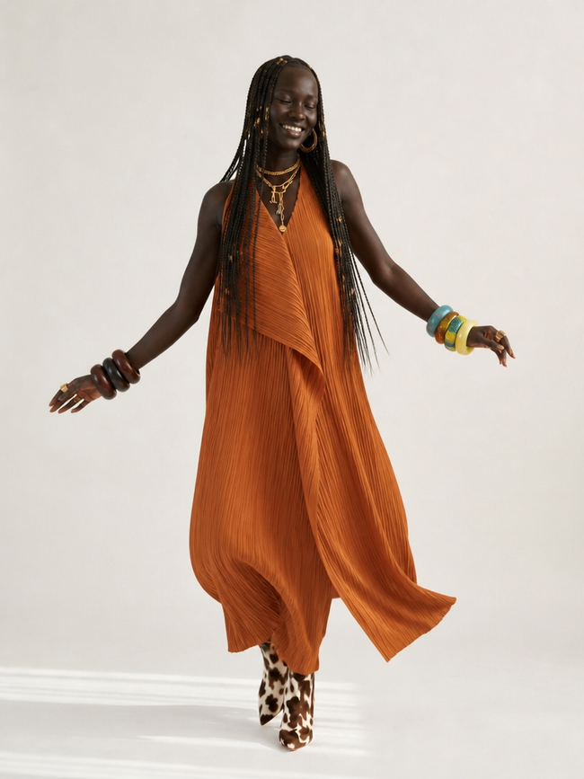 Radiant Pleated Halter Maxi Dress Main Image