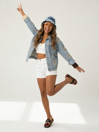 Magnetic Sequin Pearl Denim Jacket