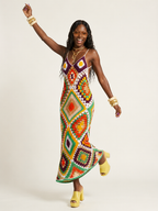 Vibrant Crochet Patchwork Maxi Dress