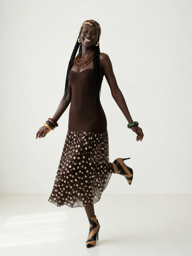 Radiant Polka Dot Pleated Maxi Dress Main Image
