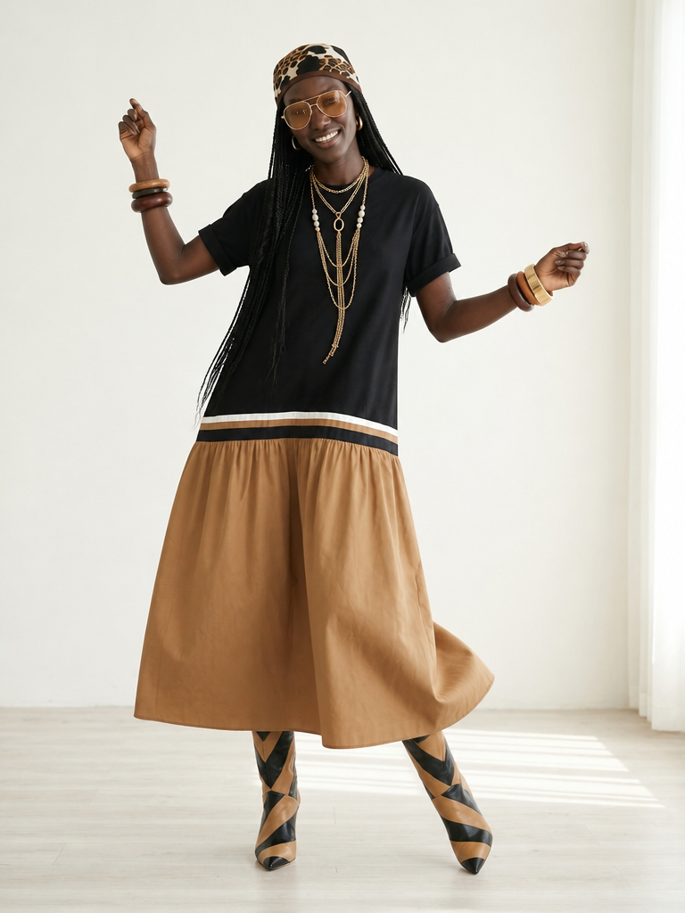 Grounded Patchwork Loose Maxi Dress