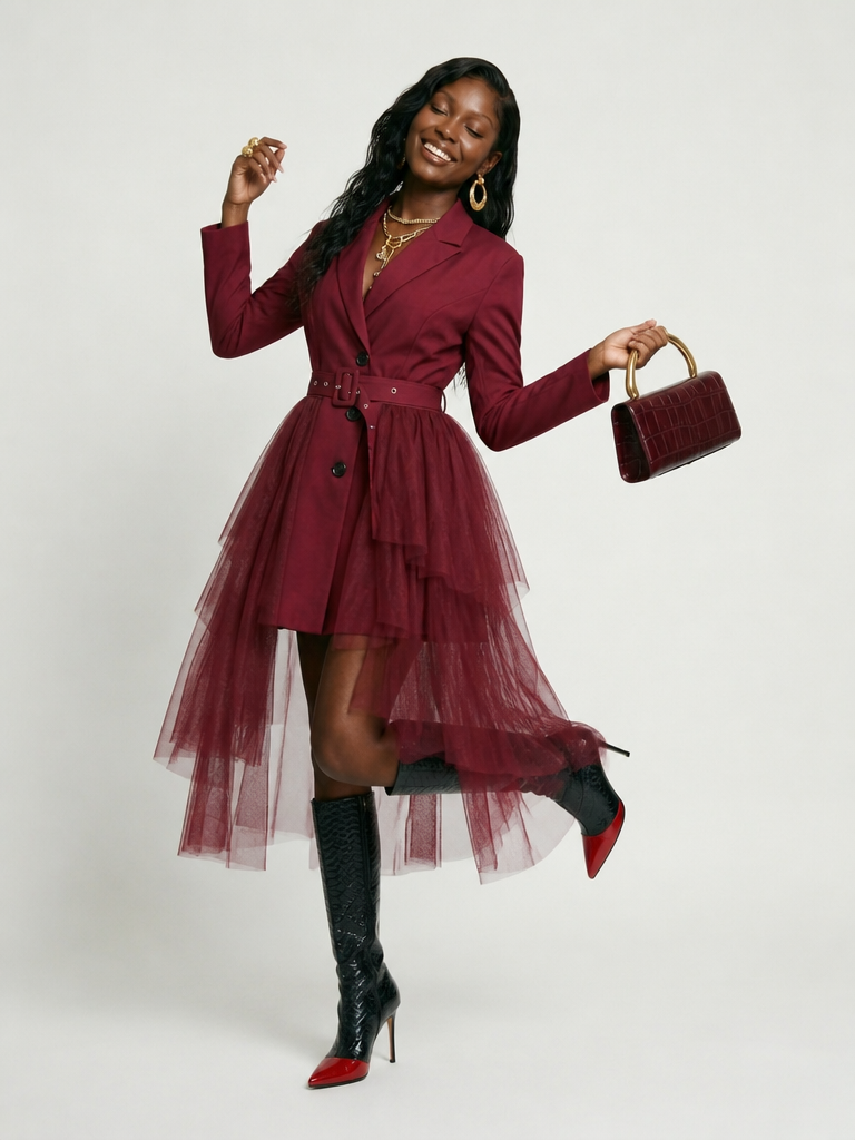 Bold Mesh Midi Blazer