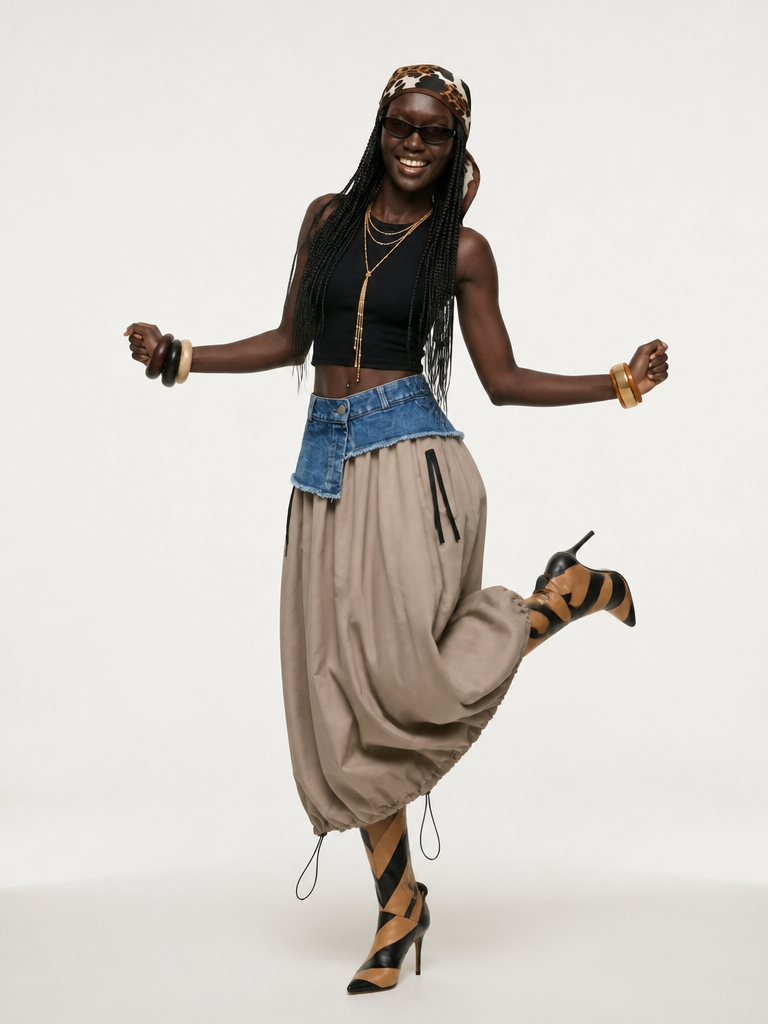 Adventurous Patchwork Denim Skirt