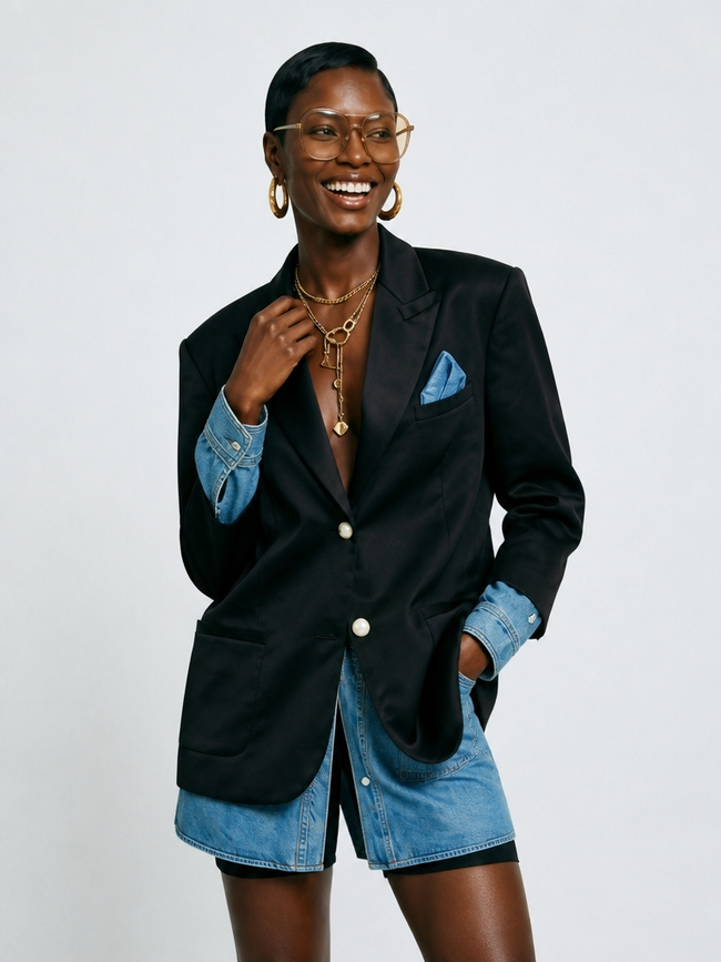 Audacious Denim Spliced Blazer Main Image