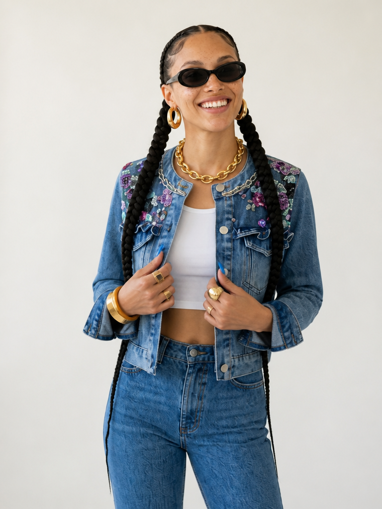 Daring Embroidered Floral Denim Jacket