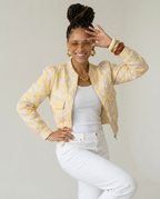 Vibrant Patterned Cropped Bomber Jacket
