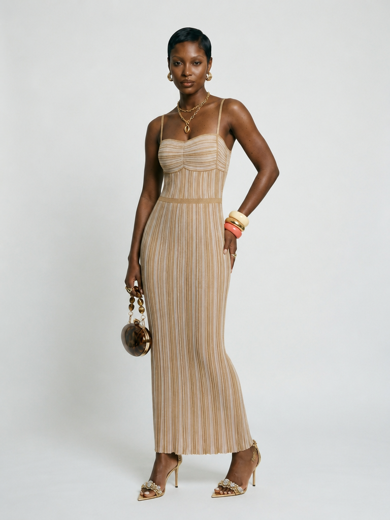 Elegant Striped Knit Maxi Dress
