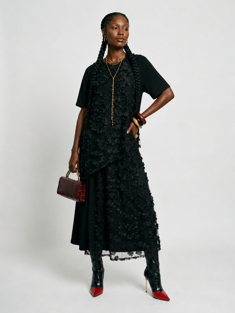 Audacious Black Mesh Skirt Set