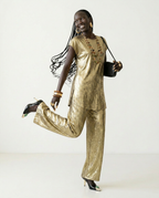 Divine Golden Pleated Two-Piece Set