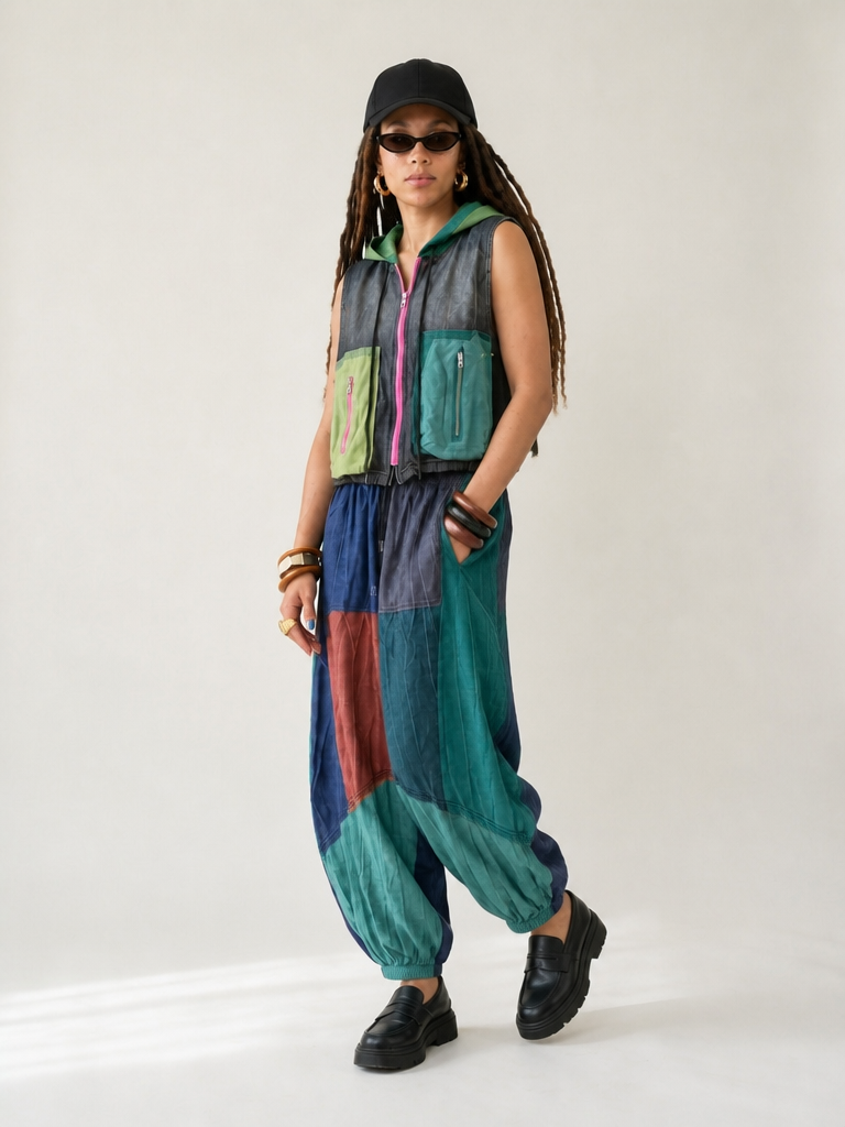Unique Color Block Denim Set