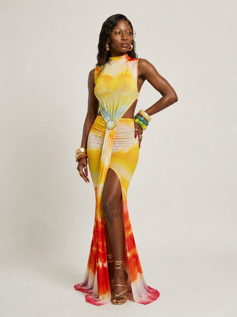 Radiant Printed Bodycon Maxi Dress