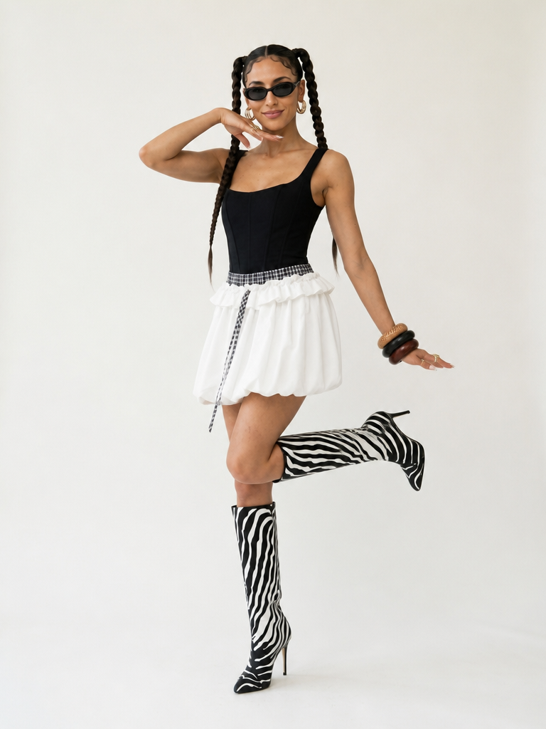 Free Spirit Ruffle Patchwork Mini Skirt