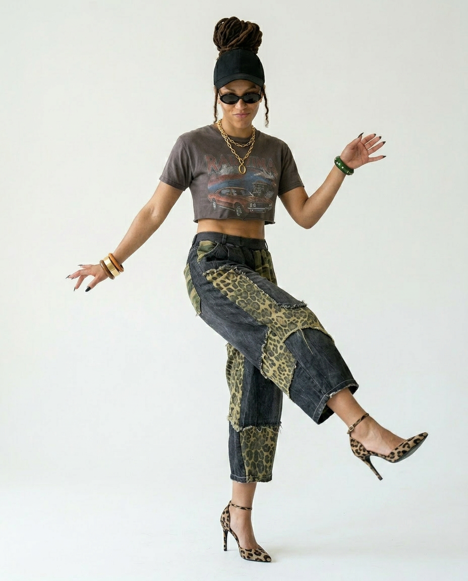 Audacious Camo Leopard Patchwork Jeans